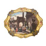 Follower of Marco Ricci (1676 - 1730), A tray painted with a capriccio of ruins with figures