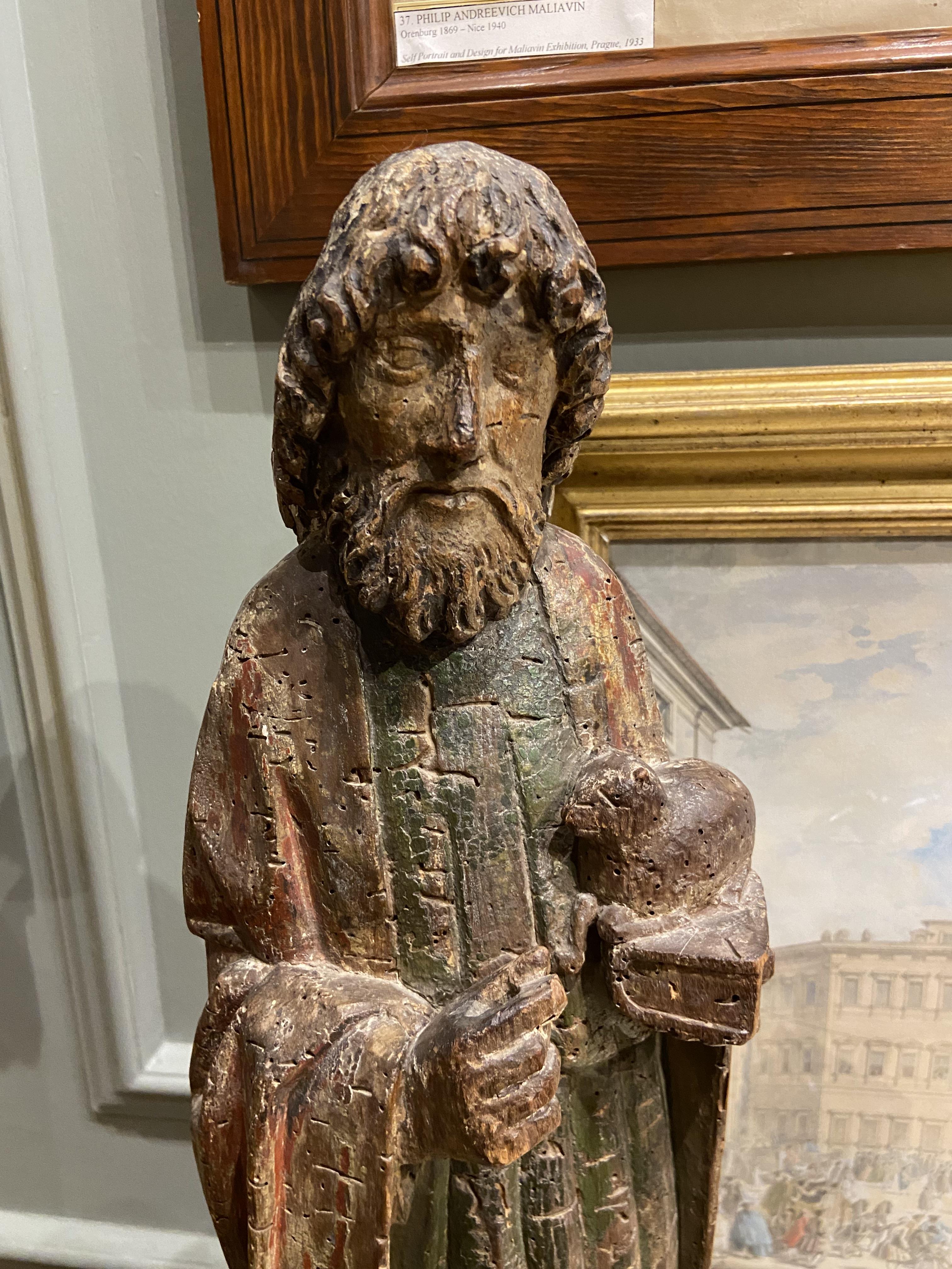 French (or Flemish), Late 15th / Early 16th Century, A wooden statue of St. John the Evangelist hold - Image 6 of 8