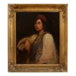 European School, mid-19th century, A portrait of a Greek lady in a red hat