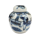 NO RESERVE: Chinese, Late 19th Century, A blue and white lidded vase showing two pugilists