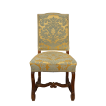 French, 19th Century, 8 dining chairs upholstered in silk damask