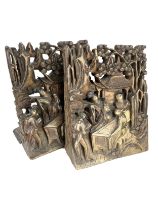 NO RESERVE: 20th Century, A pair of carved wood bookends, carved wood, painted figural tobacco caddy