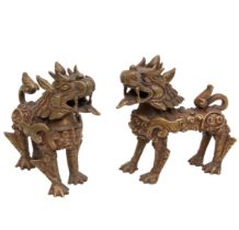 NO RESERVE: Chinese, 20th Century, Two pairs of foo dogs, one cast bronze, the other carved stone