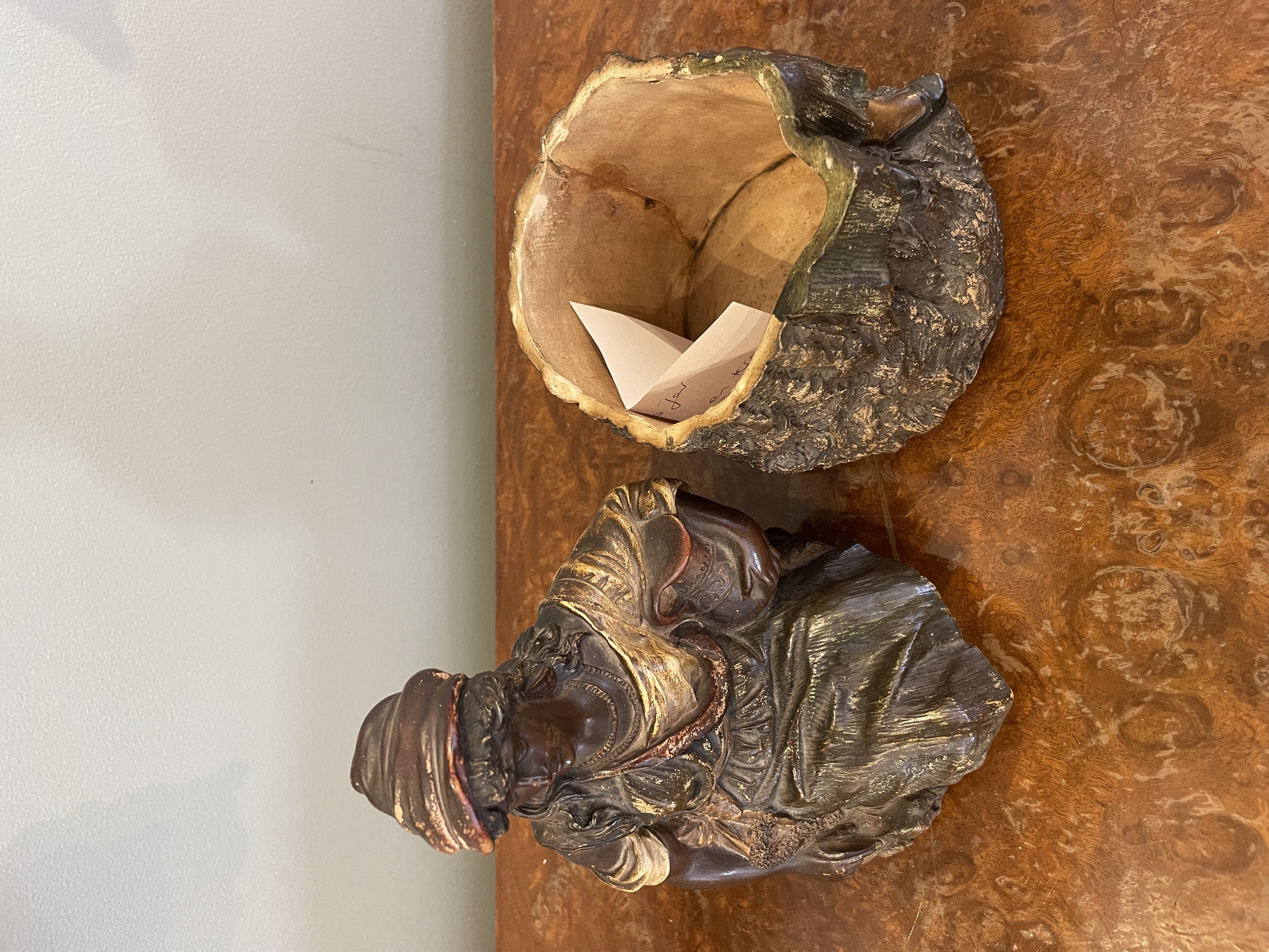 NO RESERVE: 20th Century, A pair of carved wood bookends, carved wood, painted figural tobacco caddy - Image 4 of 7