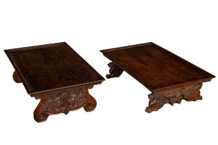 Italian, 17th Century, A near pair of fruitwood trays