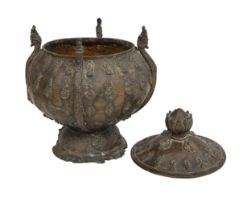 Khmer (?), Antique, A bronze lidded vessel with Buddha Mucalinda motifs