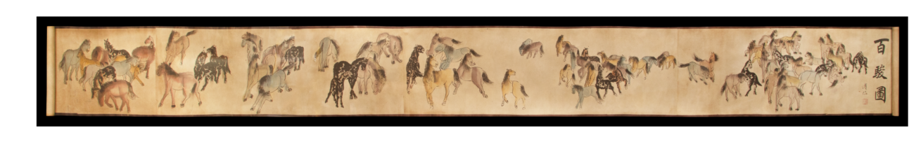 C. 1900, A scroll painting of horses, after the antique