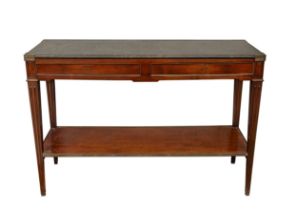 Late 18th Century, English, A mahogany and brass bound servery table, with original marble top