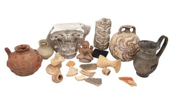 Grand Tour (?), A mixed lot of 18 marble, ceramic, and pottery fragments
