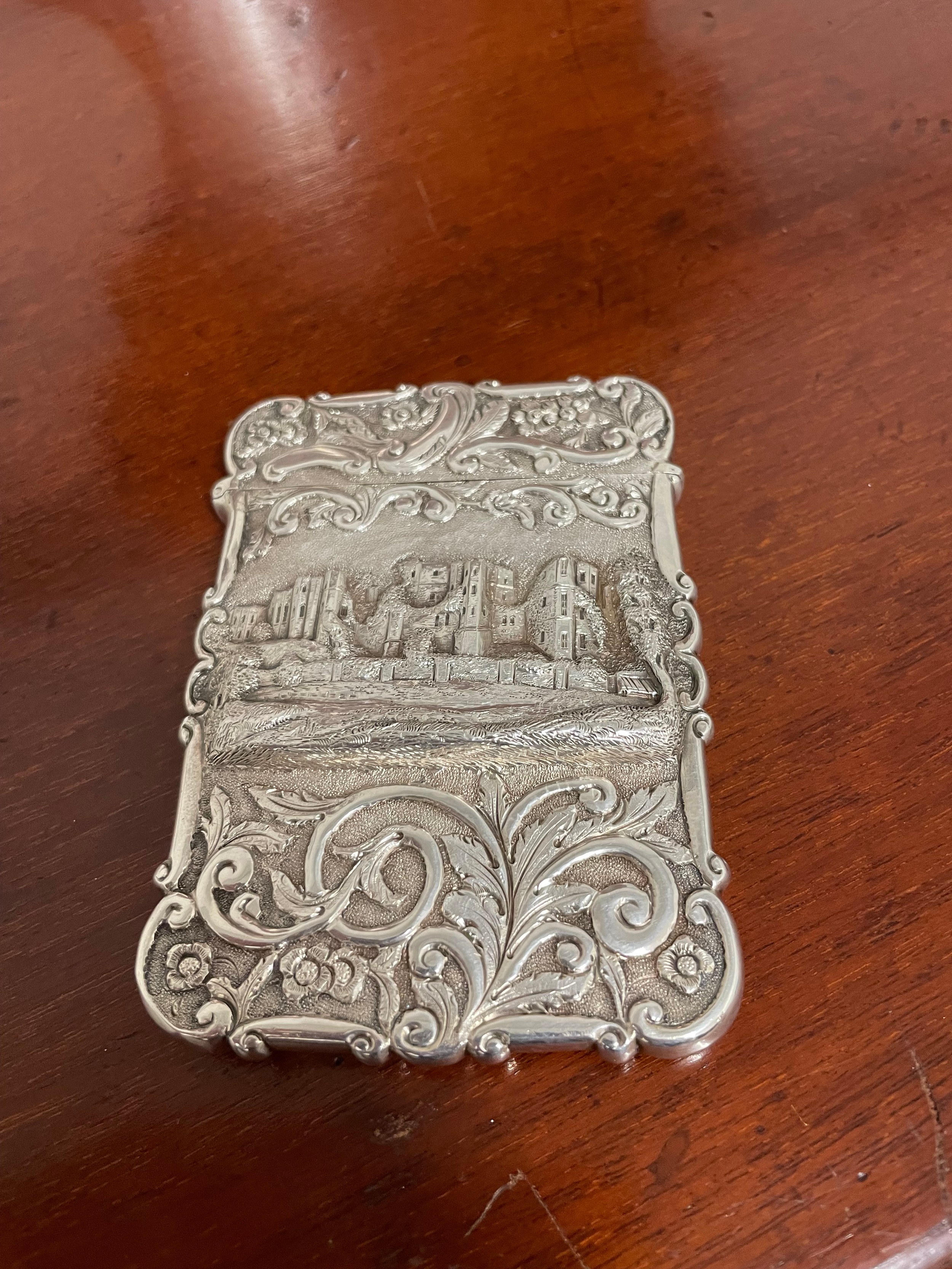 Birmingham, Late 18th/Early 19th Century, A silver embossed card case depicting Kenilworth Castle - Image 3 of 3