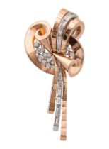 Circa 1940, A rose colour gold and diamond clip brooch