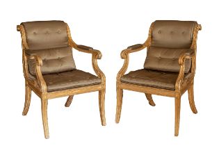 George III, Circa 1790, A pair of giltwood upholstered armchairs