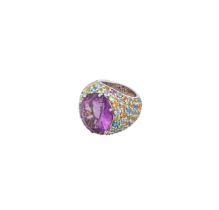 An amethyst and multi gem set bombe dress ring