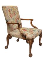 19th century, A pair of needlework upholstered Gainsborough chairs