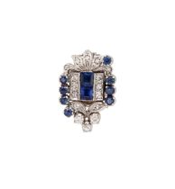 Circa 1940, A pair of sapphire and diamond platinum mounted ear clips