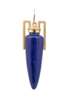 A large pair of 18 carat gold and lapis lazuli amphora pendant earrings