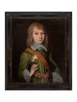 British 17th century school, 1634, Portrait of a boy, half-length,Â in a green embroidered costume h