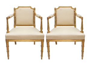 Late 18th Century, English, A pair of small giltwood upholstered armchairs