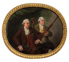 Henry Walton (1746 - 1813), A cellist and a bassoonist playing before a green curtain