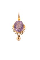 Antique, Circa 1900, A pair of gold, amethyst and split pearl earrings