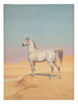 John Alexander Harrington Bird (1846 - 1936), A grey Arab stallion in a landscape