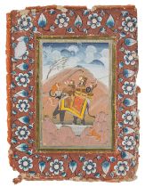 Kotah or Bundi School, 19th Century, A miniature painting of a tiger hunt with a large decorative bo