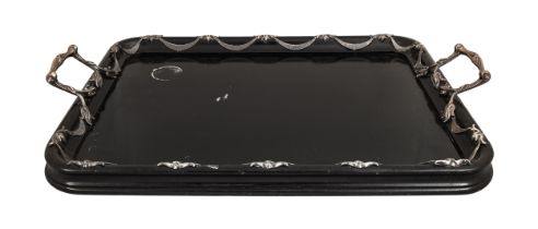 Edwardian, Art Nouveau, A silver mounted ebonized wood tray