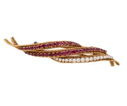 Van Cleef and Arpels, Circa 1950, A ruby and diamond flame clip brooch