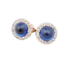 Circa 1900, France, A fine pair of antique cabochon sapphire and diamond cufflinks