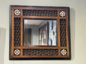 North Africa, Antique, A mother-of-pear inlay lattice-work wooden mirror