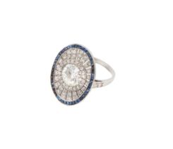 Art Deco, A fine diamond and sapphire cluster ring