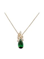 Circa 1980, A green tourmaline and diamond pendant