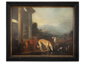 Adriaen Cornelisz Beeldemaker (1618 - 1709), A still life with greyhounds and spaniels