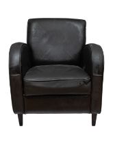 A pair of black leather upholstered armchairs in 1930s style