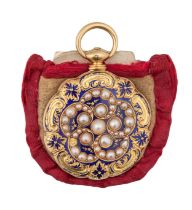 Switzerland, 19th Century, A fine gold, enamel and pearl fob watch