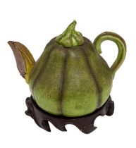 NO RESERVE:18th Century or earlier Chinese gourd teapot with locust, realistically modelled