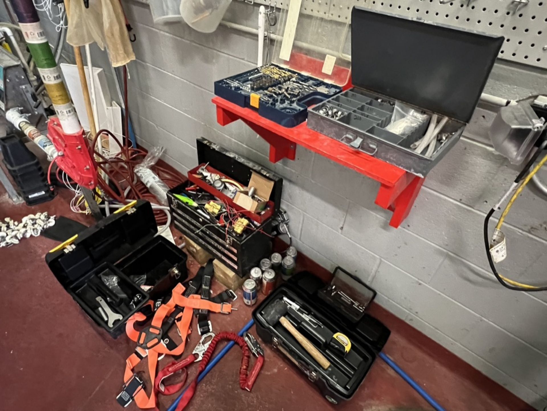 LOT OF: (2) PLASTIC TOOL BOXES, (1) METAL CRAFTSMAN TOOL BOX AND PICTURED SMALL TOOLS, DRILL BITS,