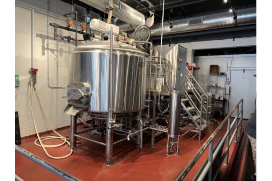 ABE 3 VESSEL 15 BBL (PER DAY) BREWHOUSE TO INCLUDE-STEEL PLATFORM W/ STAIRS, PLATFORM MOUNTED CONTRO - Image 1 of 61