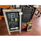 LOT 0F: (2) A-FRAME CHALKBOARD SIGNAGE STANDS AND SMALL CHALKBOARD SIGNAGE