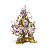 A Porcelain-Mounted Gilt-Bronze Mantel Clock, Late 19th Century