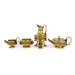 A George III Silver-Gilt Four-Piece Tea Set, Paul Storr, London, 1808-09