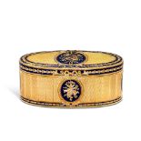 A German Vari-Color Gold and Enameled Oval Snuff Box, Probably Hanau, Circa 1775