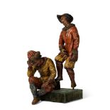 Two Venetian Polychrome Lacquered and Carved Wood Figures of Male Musicians, Mid-18th Century