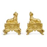 A Pair of R&#233;gence Style Gilt-Bronze Chenets, 19th century