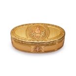 A Louis XVI Vari-Color Gold Oval Snuff Box, Nicolas Marguerit, Paris, 1776, with the Charge and Disc