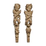 A Pair of English Baroque Carved and White Painted Oak Wall Carvings, Late 17th Century