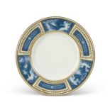 A Set of Twelve Mintons P&#226;te-sur-P&#226;te Ivory and Slate-Blue-Ground Plates for Tiffany & Co.