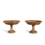 A Pair of Italian Carved Walnut Fluted Tazze, 19th Century