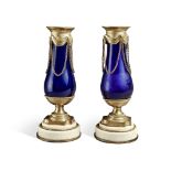 A Pair of Baltic Ormolu-Mounted Cobalt Glass and White Marble Urns, Probably Swedish