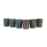 A set of six silver-gilt and plique-&#224;-jour enamel beakers, probably Moscow, circa 1900